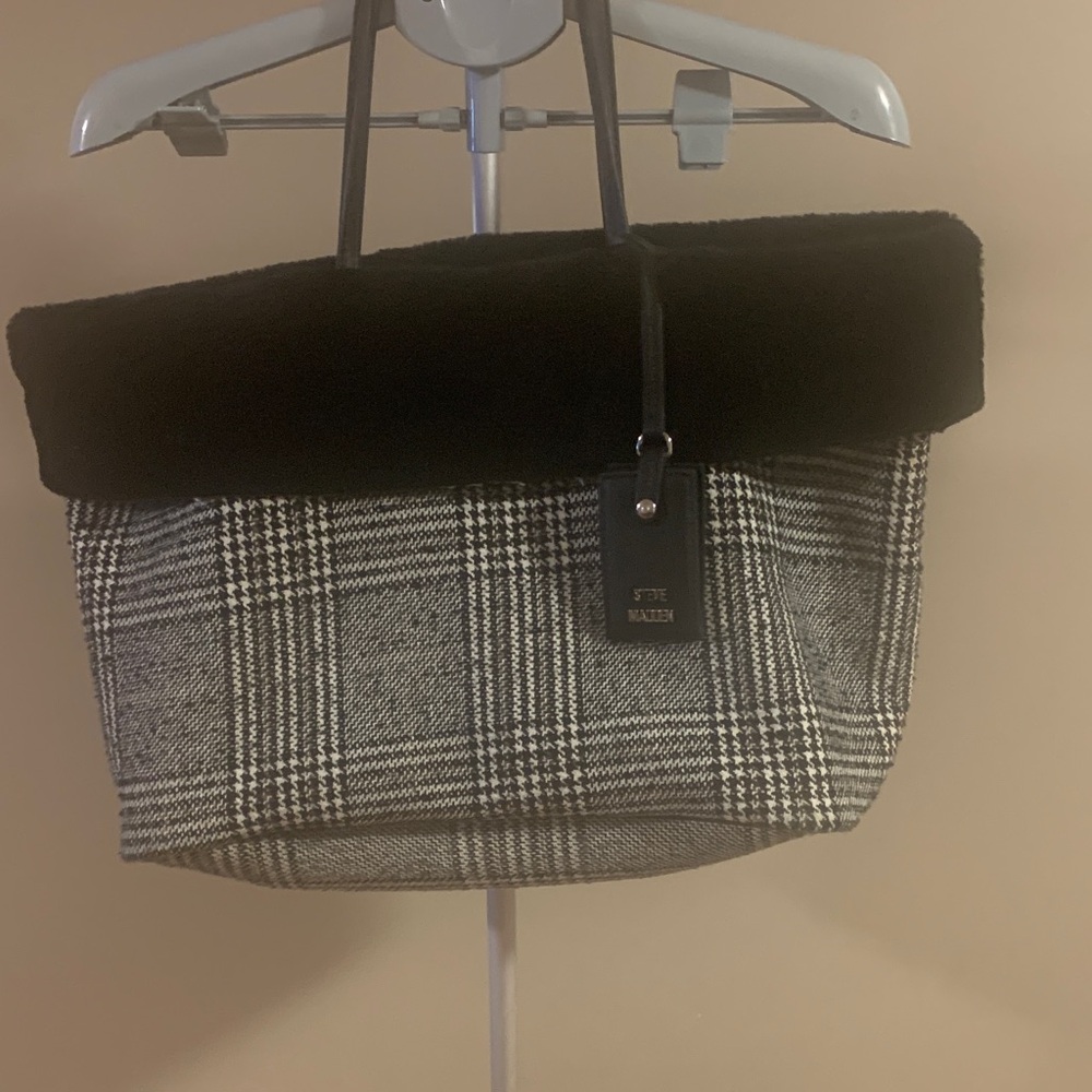 Steve Madden Black and White Checkered Tote, large bag